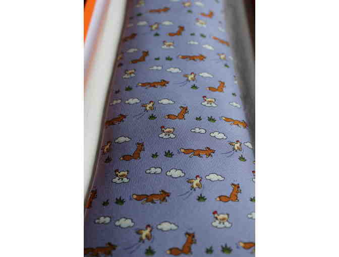Pair of Hermes Silk Ties - Fox and Hen Collection