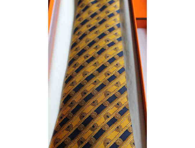 Pair of Hermes Silk Ties - Blue and Gold Collection