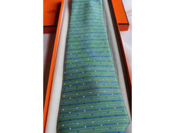 Pair of Hermes Silk Ties - Turquoise and Pink Collection
