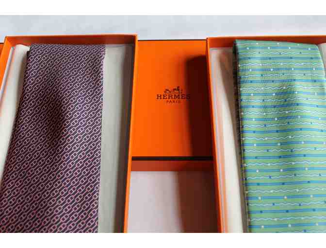 Pair of Hermes Silk Ties - Turquoise and Pink Collection