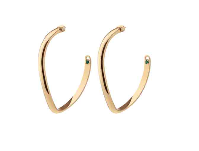 DEMARSON Maxi Calypso Curve Goldplated Earrings with Emerald Swarovski accent