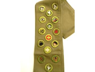15 Vintage Merit Badges on BSA Sash