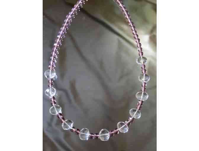 Pink Amethyst &Crystal Quartz Necklace/ Earrings