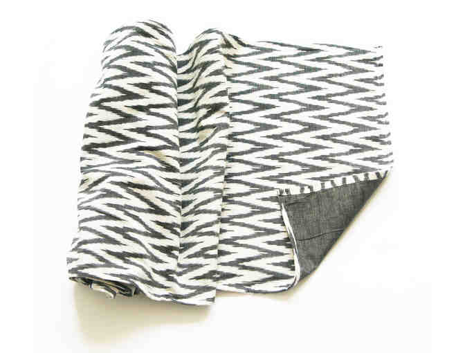 Table Runner- Grey White Ikat Zig Zag