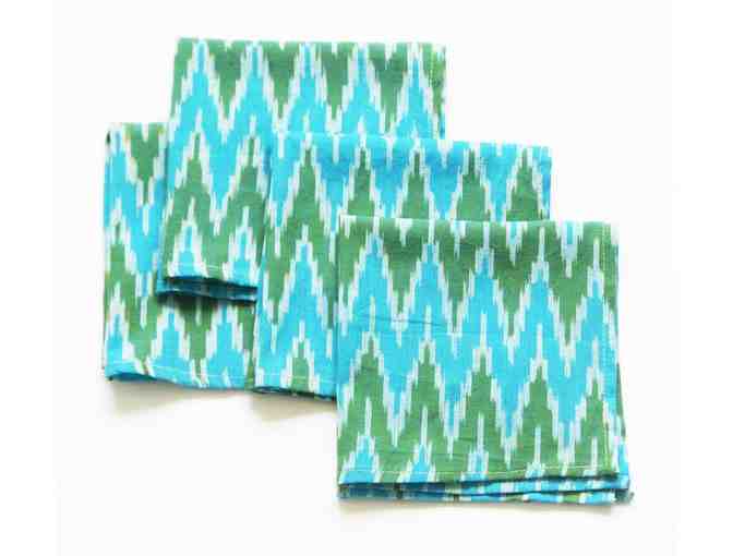 Blue Aqua Green Cocktail Napkin Ikat Zig Zag Set of 4