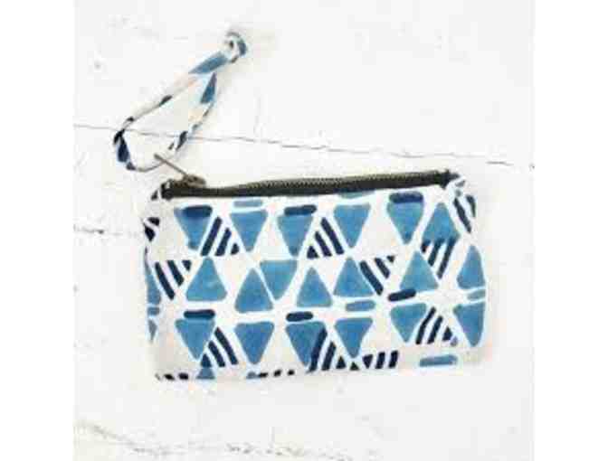 Blue Triangle Block Print Small Zipper Pouch Phone Case Wallet - Photo 1