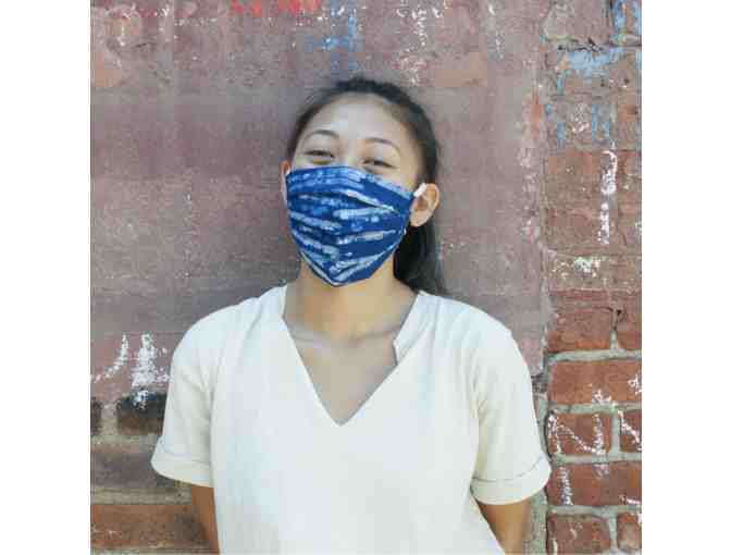 Indigo Blue Thin Stripe Hand Dyed Batik Linen Face Mask by Rustic Loom - Photo 1