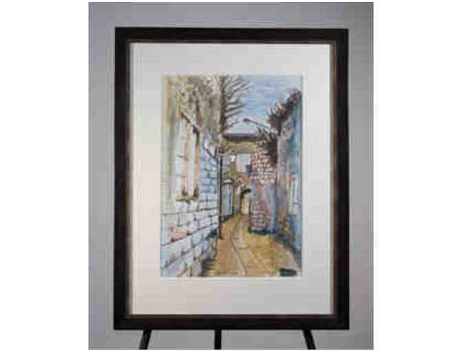 Leon Azoulay Watercolor- Street Scene , Safed
