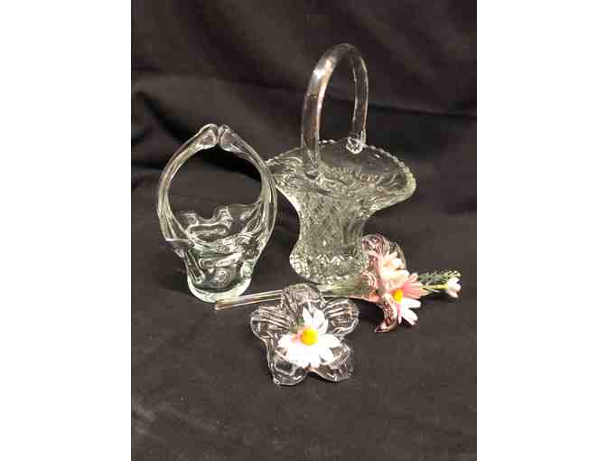 Set of Glass Vases and Glass Lillies