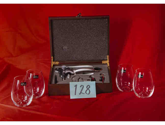 Deluxe Wine Opener Set and 4 Stemless Wine Glasses