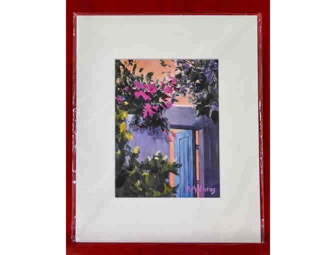 Bougainvillea By Blue Door, Matted Print by Diana Madaras