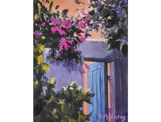 Bougainvillea By Blue Door, Matted Print by Diana Madaras