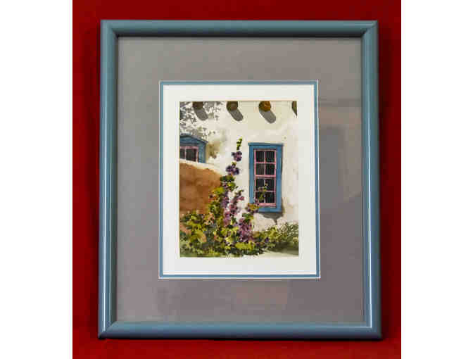 'Hollyhocks at Dawn' Watercolor by Mary Vander Molen, Framed