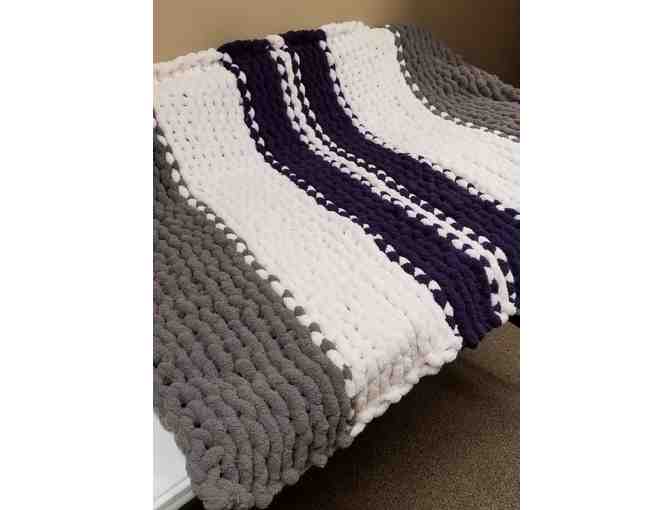Chunky Knit Blanket - Purple, Grey and White