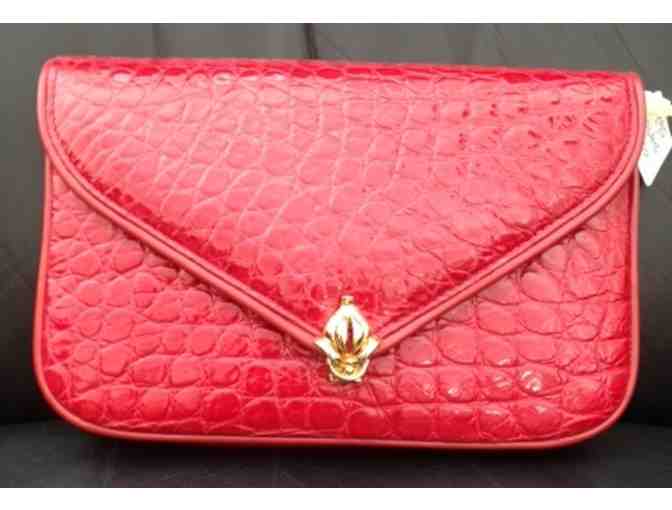 Flame Red Alligator Clutch and Scarf