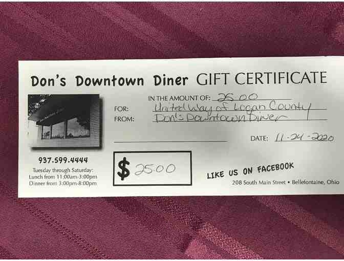 Don's Downtown Diner - $25 Gift Certificate