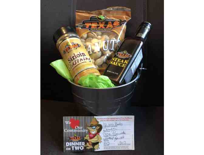 Texas Roadhouse Dinner for 2 with Tin Filled with Peanuts, Seasoning, and Steak Sause