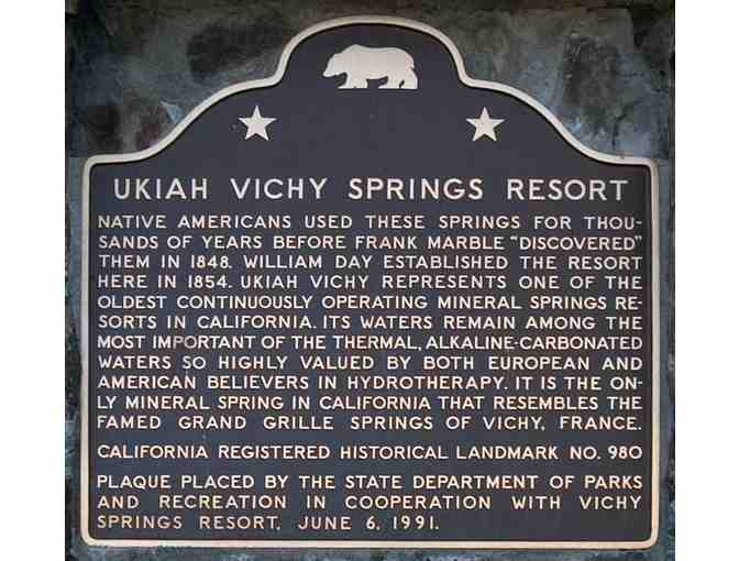 2 nights @ 4 star Vichy Springs Resort & Spa in Ukiah,CA