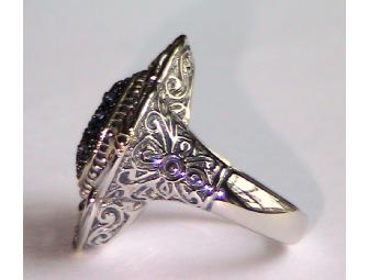 Sterling Silver & Sapphire Blue CZ Georgian Ring