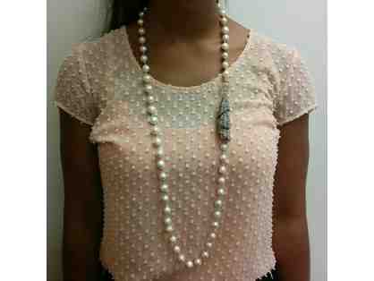 Long Baby Baroque Pearl & Rose Quartz Necklace by Joyce Williams