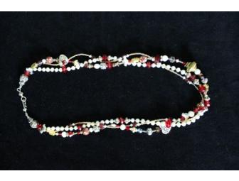 Triple Strand Pearl & gemstone Necklace