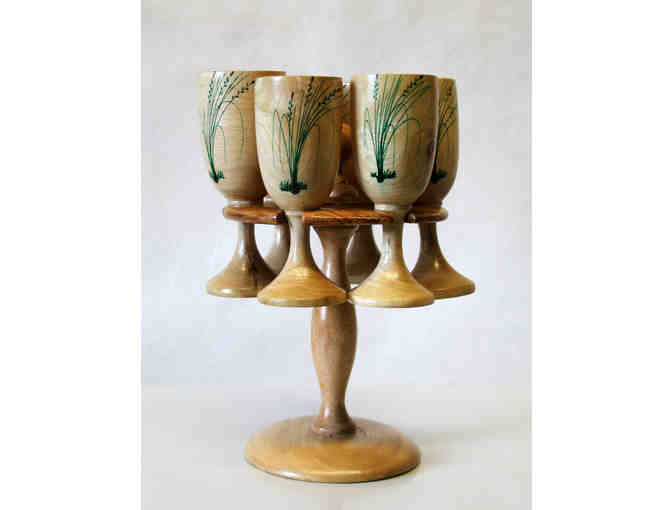 Wooden Wine Goblet Holder with Six Goblets