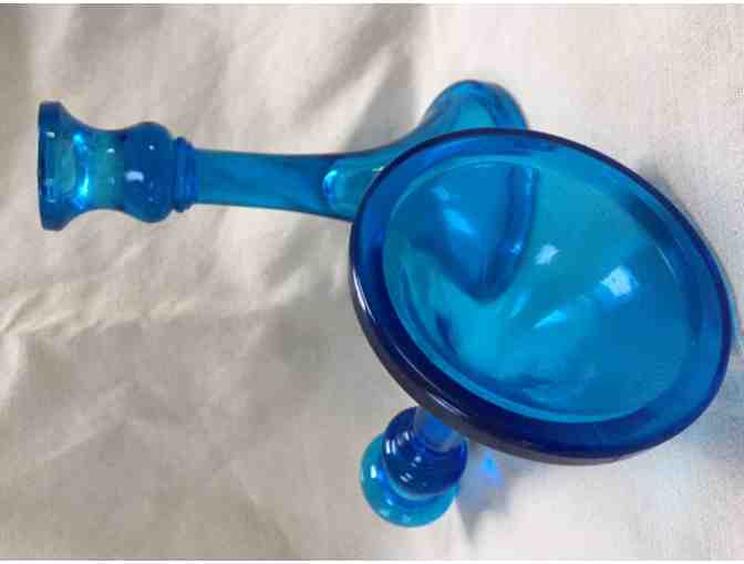 Vintage Blue Glass Candle Holders