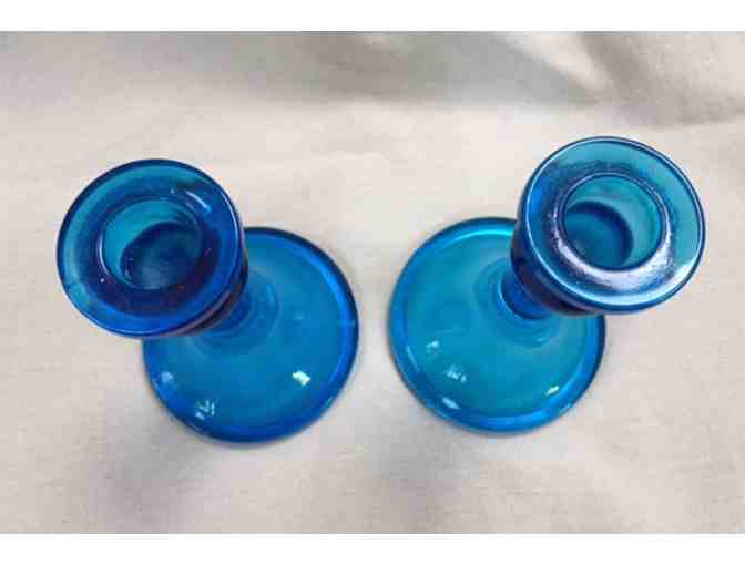 Vintage Blue Glass Candle Holders