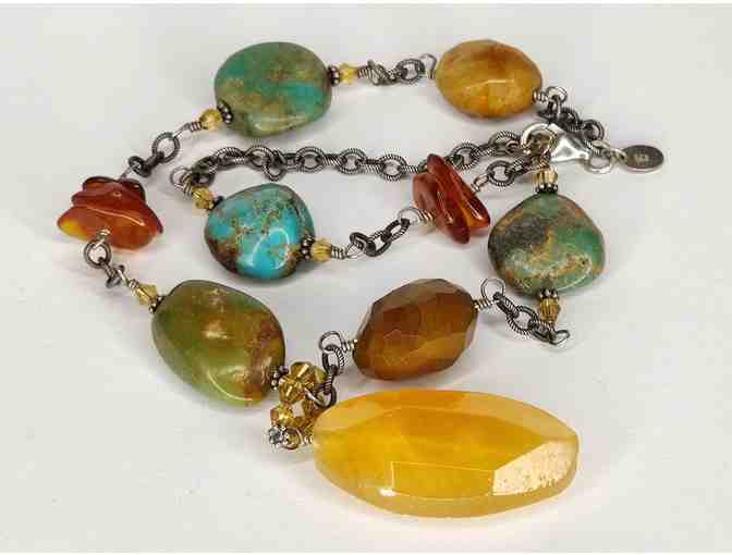 Sterling Silver Turquoise and Amber Necklace
