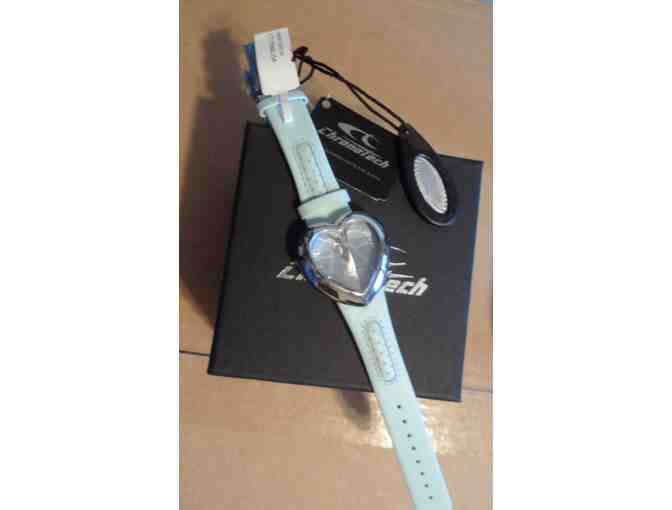 Chronotech Women's Heart-Shaped Light Blue Genuine Leather Watch