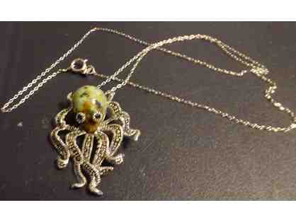 Genuine Turquoise and Marcasite Octopus Pendant in Sterling Silver