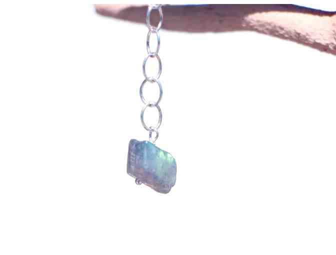 Mindful Square Long Silver Necklace (Blue Agate)
