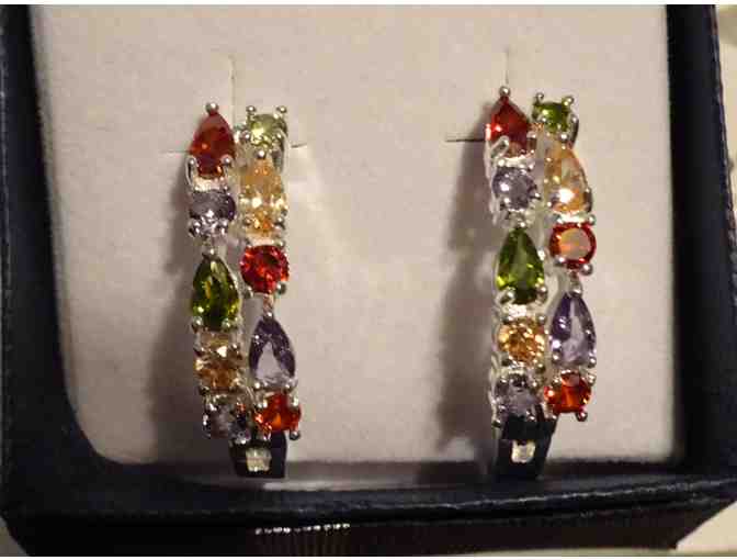 Three (3) pairs gemstone hoop earrings