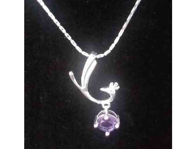 CZ Amethyst and 925 Sterling Silver Pendant Necklace