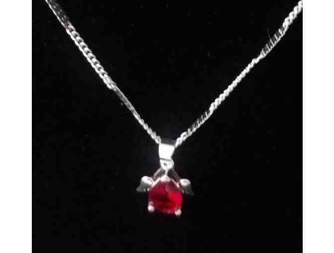 CZ Ruby and 925 Sterling Silver Pendant Necklace