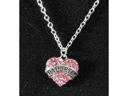 "Daughter" pink jeweled heart pendant