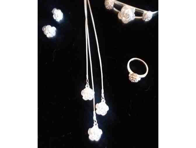 Silver Jewelry Set Necklace+Earrings+Bracelet+Ring