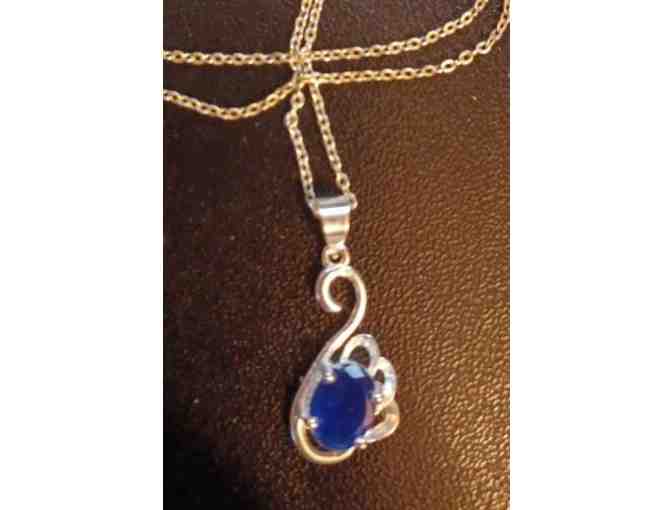 CZ Blue Sapphire and 925 Sterling Silver Pendant Necklace