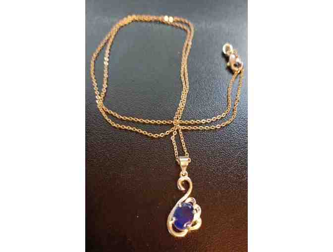 CZ Blue Sapphire and 925 Sterling Silver Pendant Necklace