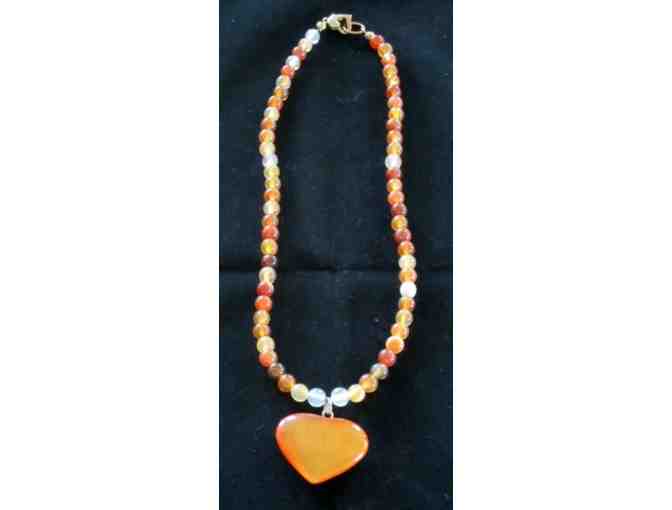 Handmade Carnelian Bead Necklace with Carnelian Heart