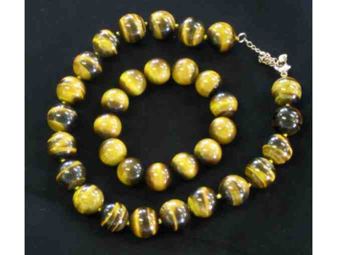 Large Bead Tiger Eye Necklace and Bracelet Set