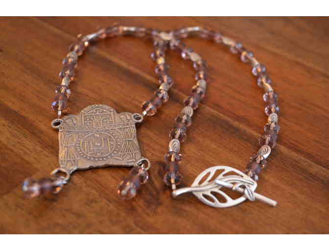 Chartres Pilgrimage Badge - Featured on beautiful beaded necklace PURPLE