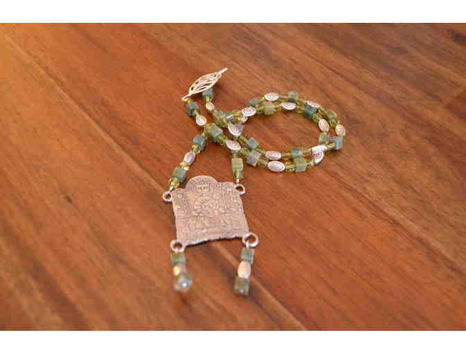 Chartres Pilgrimage Badge - Featured on beautiful beaded necklace GREEN