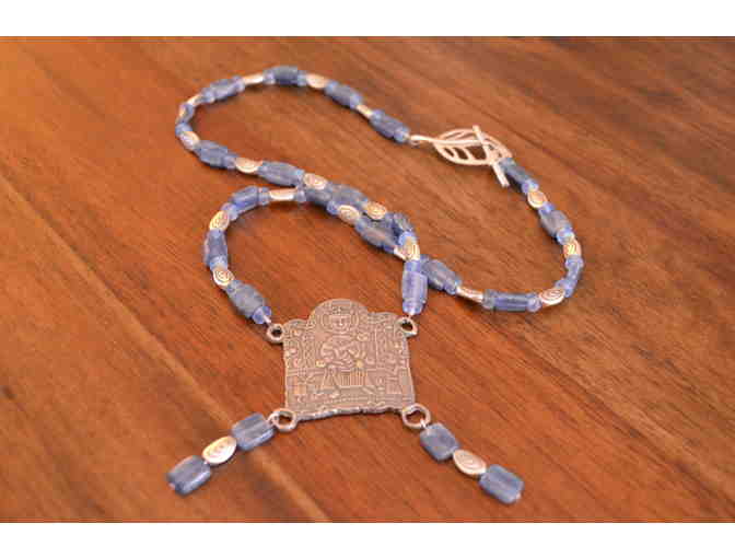 Chartres Pilgrimage Badge - Featured on beautiful beaded necklace BLUE