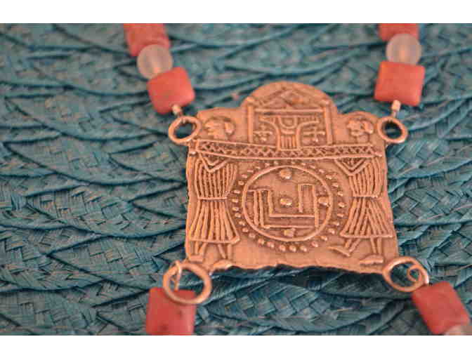 Chartres Pilgrimage Badge - Featured on beautiful beaded necklace PINK