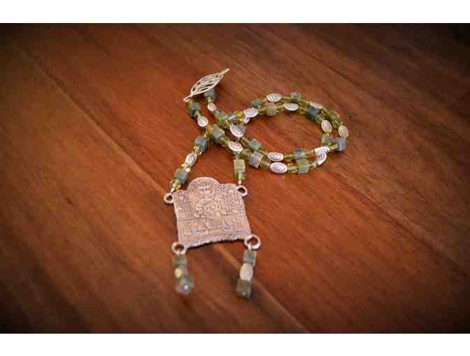 Chartres Pilgrimage Badge - Featured on beautiful beaded necklace GREEN