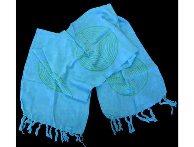 Chartres Labyrinth Scarf: Turquoise and Green #1 - Photo 1