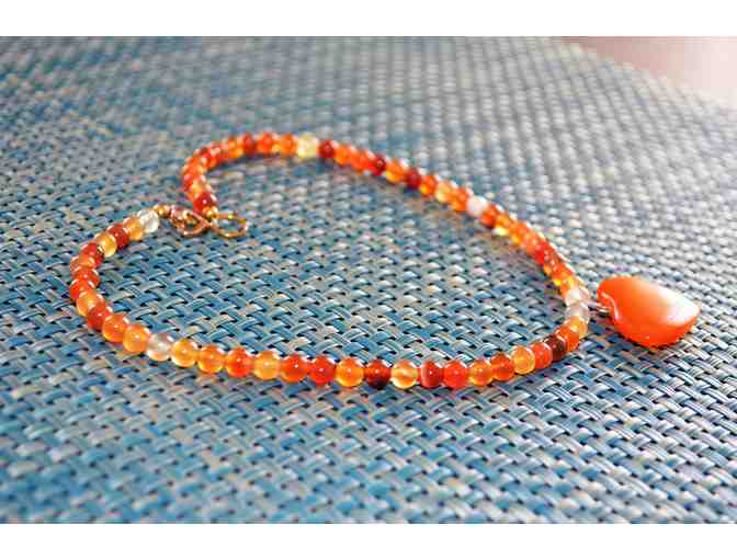 Handmade Carnelian Bead Necklace with Carnelian Heart
