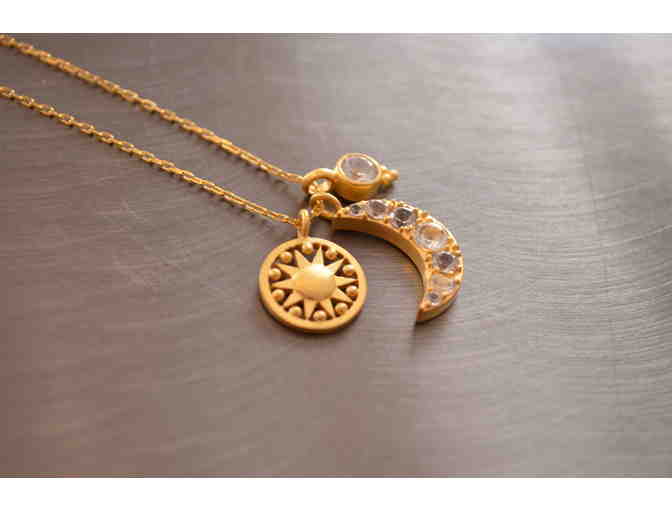 Ascending Light Necklace Featuring the Sun, Moon & White Topaz