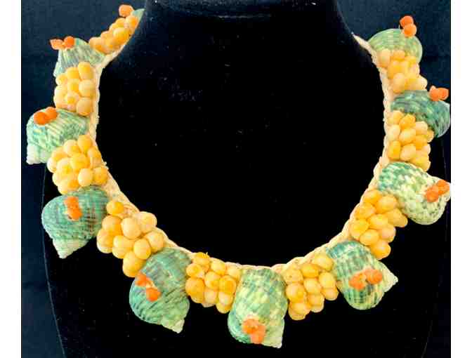 Handmade Shell Necklace from Tahiti with Kikui Nut Bracelet from Hawaii